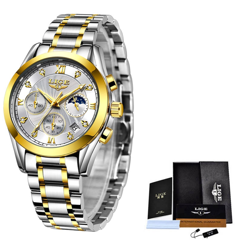 Neu LIGE Gold Damenuhr Business Quarzuhr Damen Top Marke Luxus Damen Armbanduhr Mädchen Uhr Relogio Feminin 2022+Box