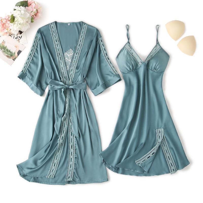 Spitzenbesatz Sexy Hochzeitsdame  Robe -Anzug, Kimono Bademantel Kleid für Mini Nachtwäsche & Intime Dessous