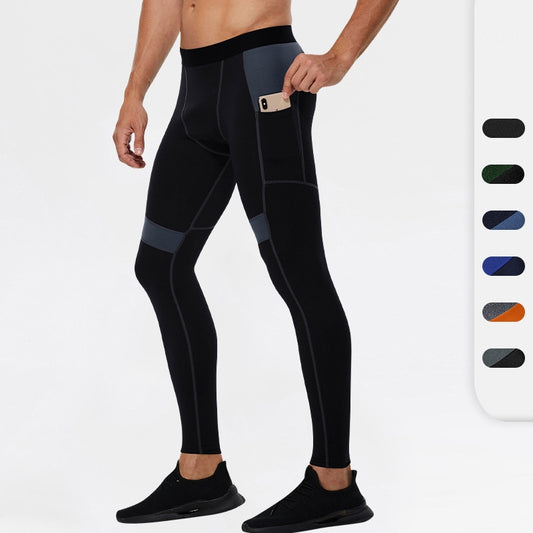 Männer Patchwork Kompression Laufhose inkl. Telefontasche, Elastische Fitness Leggings