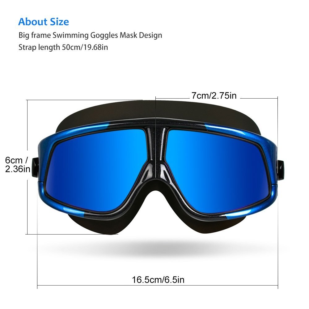 Schwimmbrille für Männer und Frauen, beschlagfrei, UV-Schutz, großer Rahmen, für Erwachsene