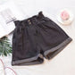 Elastische Hohe Taille Shorts Oversize für Damen, Kurze Jeans lose Breite Bein