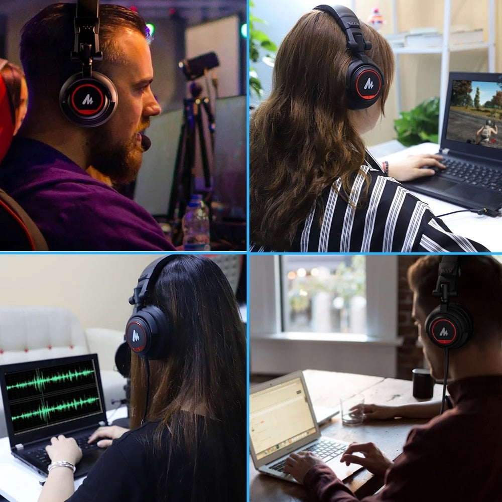 Maono Monitor Kopfhörer 50 mm Treiber Over Ear Studio, Leichte faltbare Kopfhörer für Smartphone Computer Podcast