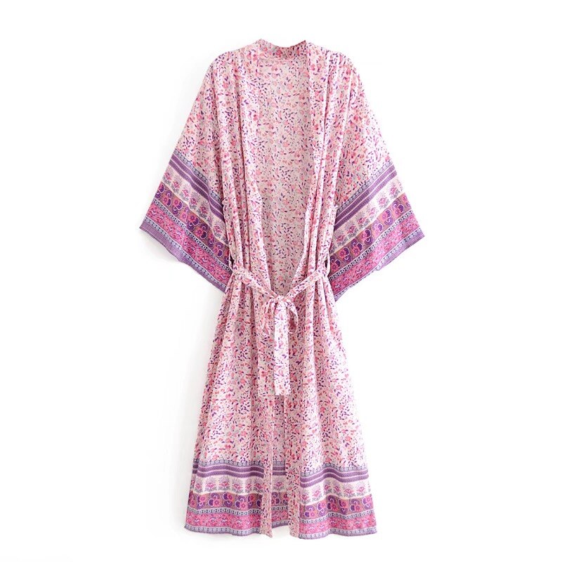 Langes Kimono Hemd mit Blumendruck