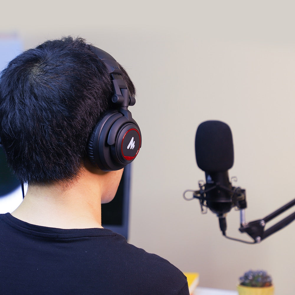 Maono Monitor Kopfhörer 50 mm Treiber Over Ear Studio, Leichte faltbare Kopfhörer für Smartphone Computer Podcast