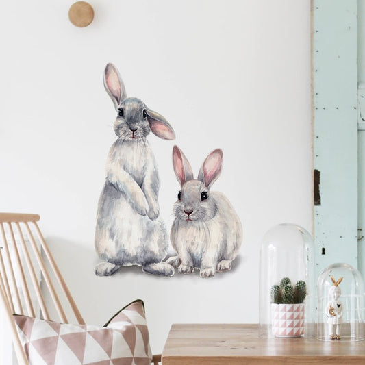 30*40cm Wandaufkleber Home Decor Wohnzimmer Zwei niedliche Kaninchen Abnehmbare Home Wohnzimmer Dekoration Wandbild Hase Aufkleber