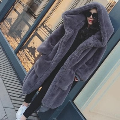 Übergroßer Winter Kunstpelz Mantel für Frauen, Kapuzenjacke