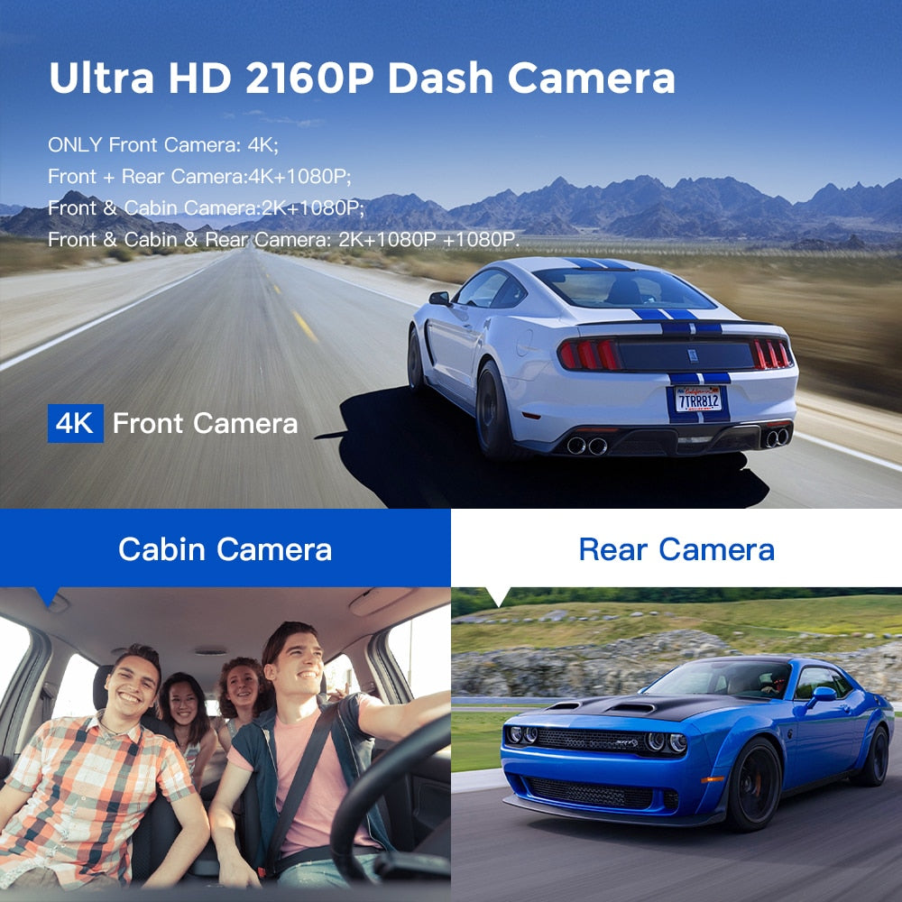 AZDOME M550 Nachtsicht Kamera  3 Kanal Dash Cam, Front Innen Hinten Drei Weg Auto Dash Kamera, 4K+1080P Dual Kanal mit GPS WiFi IR Auto