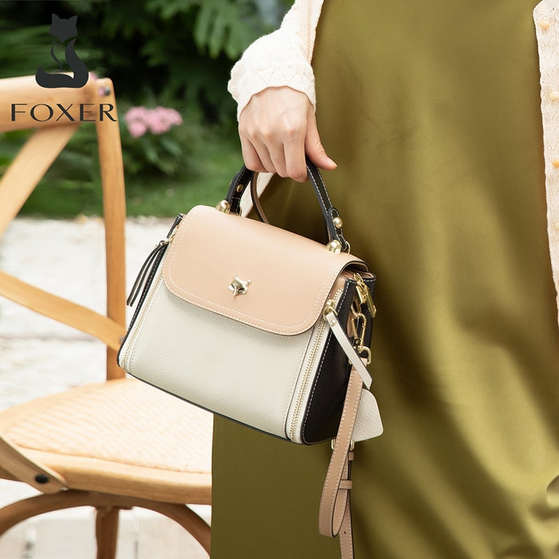 Foxer Lederhandtaschen für Frauen, Echtes Leder Damen Top-Griff Taschen mit Verstellbarem Schultergurt