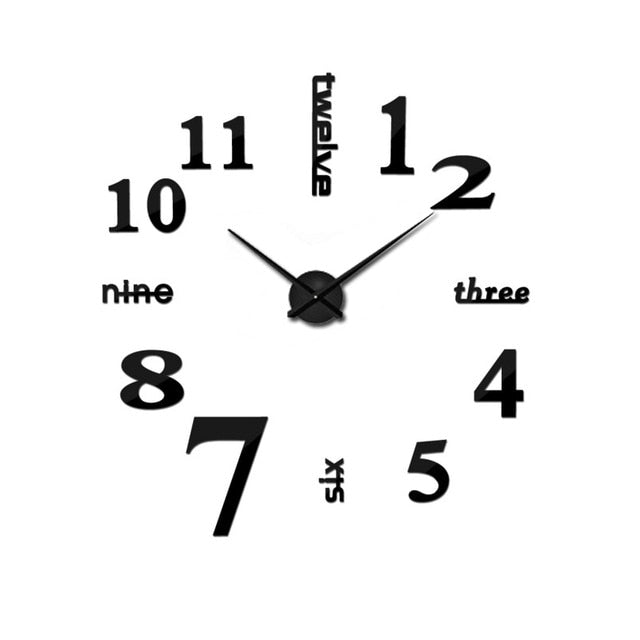 2022 Art und Weise 3D Big Size Wanduhr Spiegel Aufkleber, kurze Wohnzimmer Dekor, Tagungsraum Wanduhr Modernes Design Silent Acryl