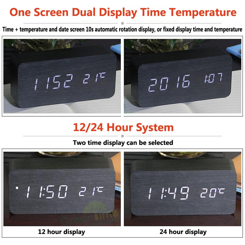 Dual Display Smart Digital LED, Wecker Temperatur Sprachsteuerung, Multifunktions-elektronischer Kalender
