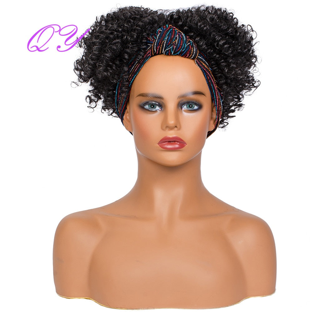 Hair Big Afro Kinky Curly Stirnband Perücken für Frauen Synthetisches Haar Perücken Turban Wrap Hair Style