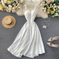 2023 Neue Frauen V-Ausschnitt Partykleid, Sommerkleid Retro Einfarbig