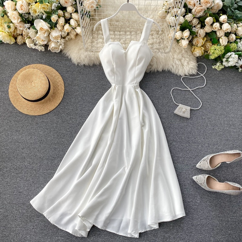 2023 Neue Frauen V-Ausschnitt Partykleid, Sommerkleid Retro Einfarbig