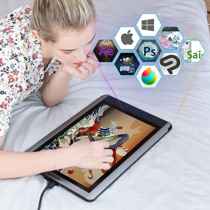 HUION Kamvas 16 Pen Display 15,6 Zoll Digital Graphik Drawing, Tablet Monitor mit 8192 Levels Digital Stylus