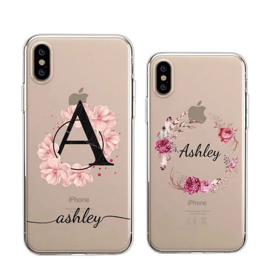 Personalisierte Personalisierung Name Vintage Blumenkranz Bouquet Telefon Soft Clear Case für iPhone 14, 14ProMax, 14Plus, 13Promax, 13, 12, 11