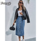 Einreihiger Knielanger Jeansrock für Damen