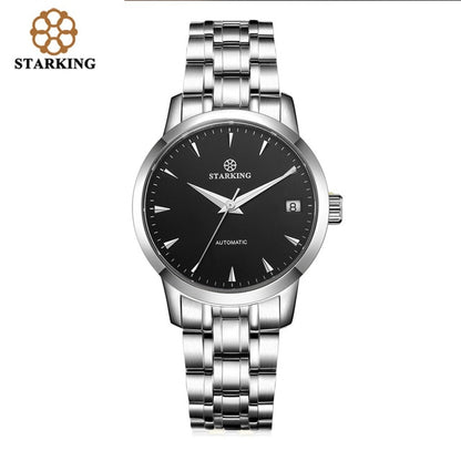 StarKing Klassische Frauen, Einfache Uhr Automatisch aus Edelstahl, Weißes Zifferblatt Armbanduhr, Auto Datum Damen Mechanisch Relogio Feminino