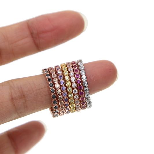 100% 925 Sterling Silber 7 Farben stapelbar Mode Mädchen Frauen Design Schmuck Geburtsstein Roségold Silber Mix Farbe cz Ring