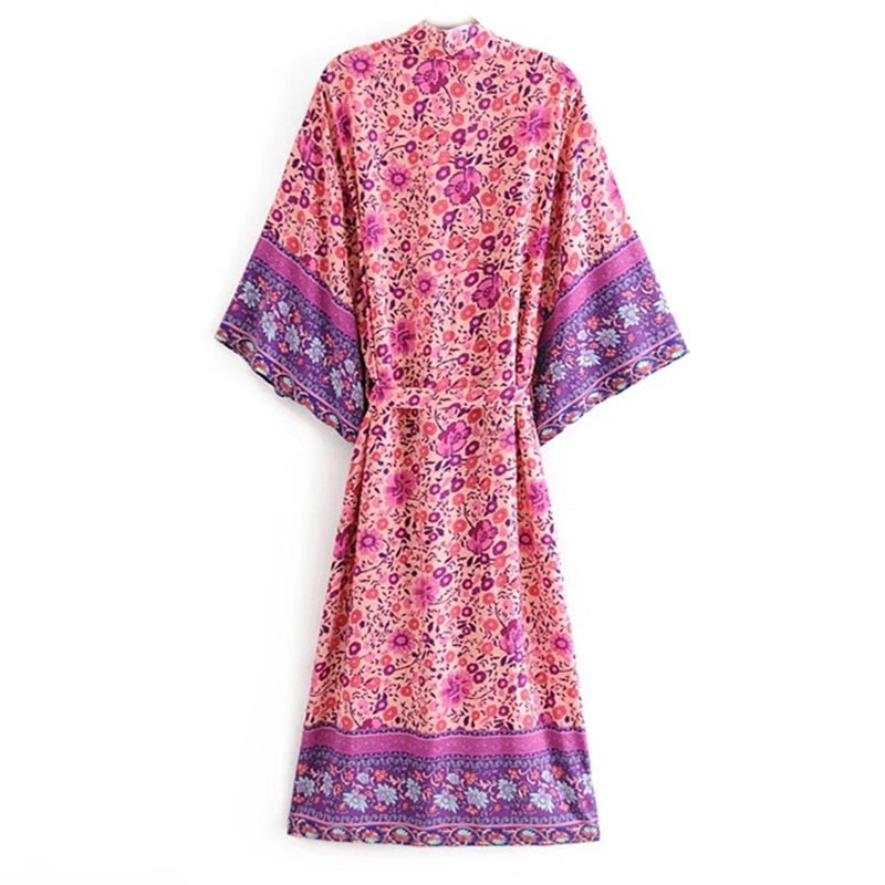 Langes Kimono Hemd mit Blumendruck