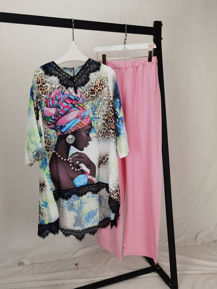 Afrikanische Neue Mode Spitze Kragen Anzug (Kleid und Hose) Übergroß Afrikanisch Für Dame