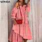 Holiday Langarm Sommerkleid  mit unregelmäßigem Saum Bohemian Robe