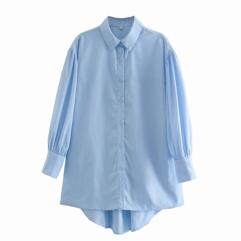 Stylish Women Long Shirt Spring 2021 New Fashion White and Black Blouse Modern Lady Loose Long Sleeve Shirts