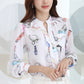 Neue Mode Plus Größe Frauen Tops Shirt Weiß Druck Dünne Weibliche Kleidung Langarm, Chiffon Bluse Frauen