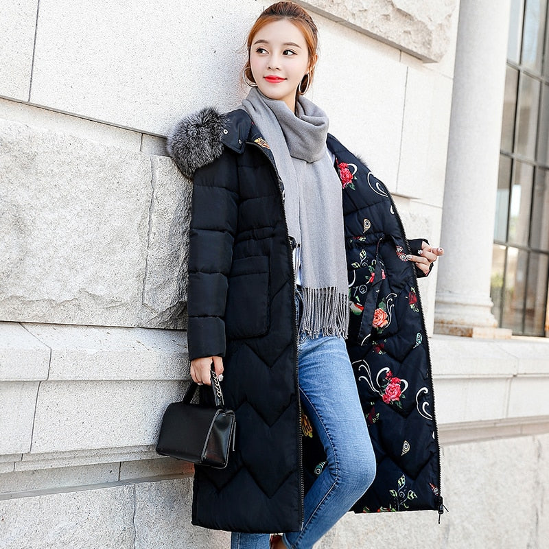 Damen Winterjacke Neuankömmling mit Fellkapuze, Langer Mantel Baumwolle Gefütterter Warmer Parka