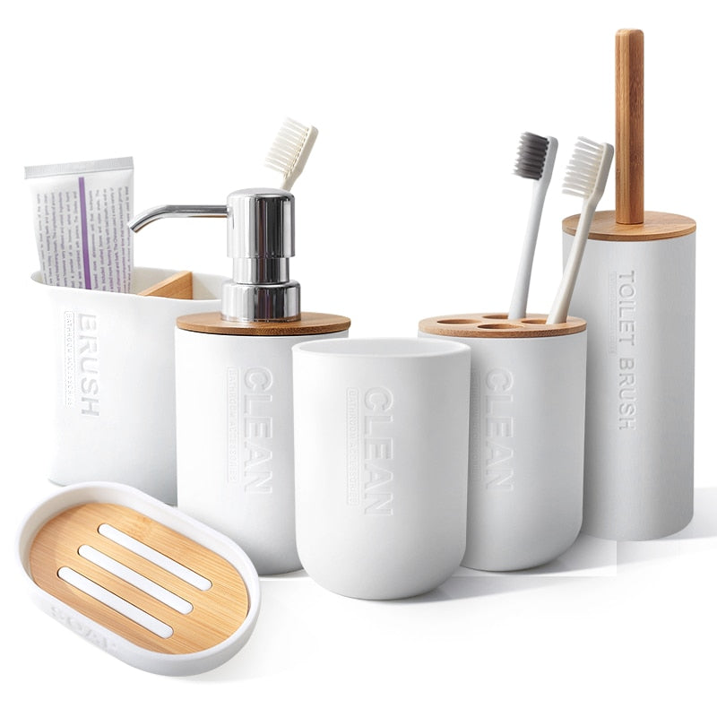 6-teiliges Bambus-Badezimmer-Set