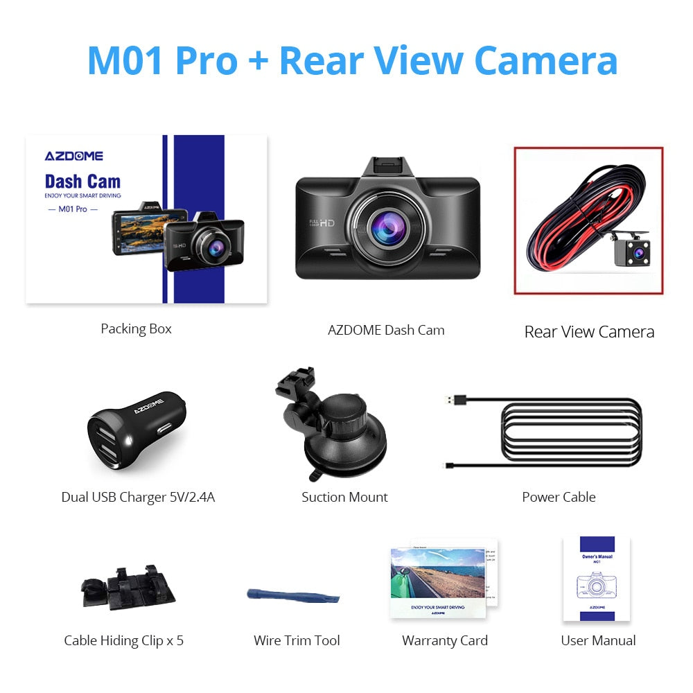 AZDOME M01 Pro FHD 1080P Dash Cam 3 Zoll DVR Autofahren Recorder Nachtsicht, Park Monitor, G-Sensor, Loop-Aufnahme für Uber