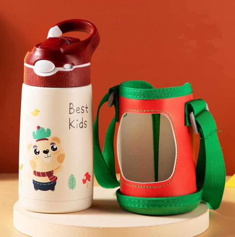 400ML Kinder Thermoskanne Wasserflasche Kinder Thermosbecher Baby Entenschnabel Strohhalm 316 Edelstahl Vakuumflaschen Tumbler Thermobecher