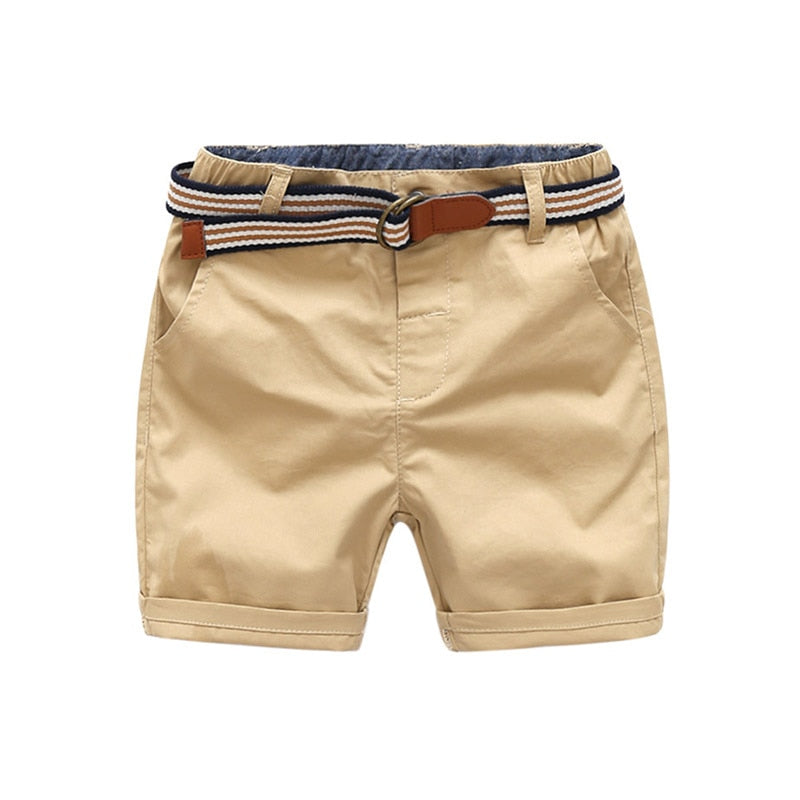 Sommer 3-10 Jahre Baumwolle Marineblau Jungen Kurzhose mit Ledergürtel