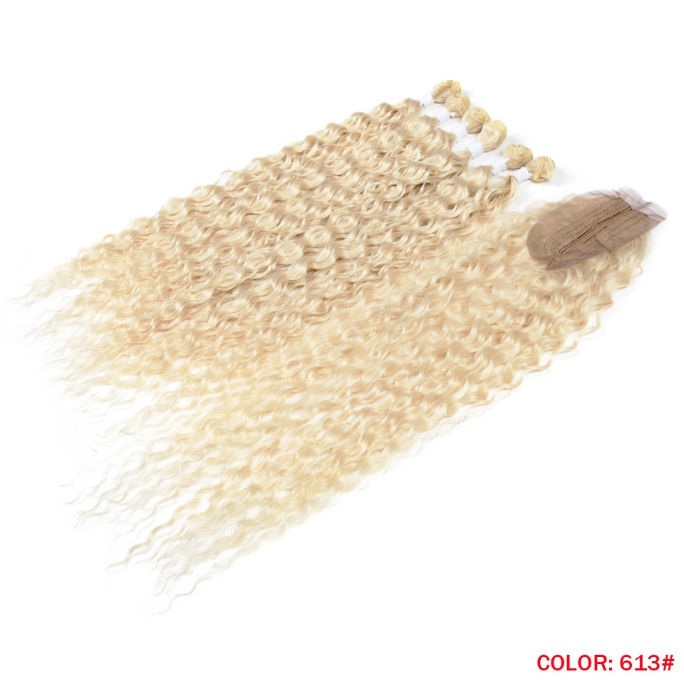 7 Stück / Lot Curly Hair Bundles mit Verschluss, Synthetische Hair-extensions