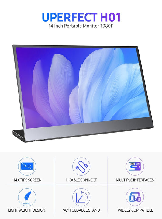 14 Zoll dünner tragbarer FHD-Monitor USB Typ C Hdmi für Laptop, Telefon, Xbox Switch und PS4-LCD-Bildschirm-Gaming-Display