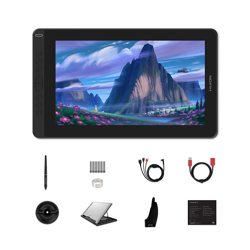 Huion Kamvas 13 Grafiktablett Monitor AG, Glasstift Display Zeichenmonitor 8192, Batterieloser Stylus für Android Windows MacOS