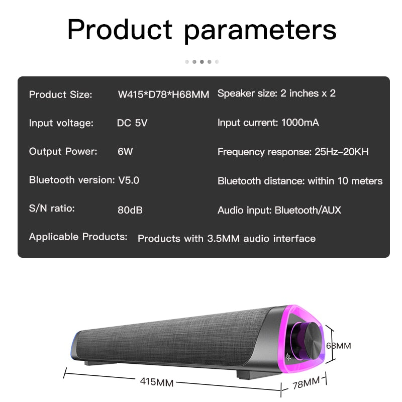 3D Surround Soundbar Bluetooth 5.0 Lautsprecher Kabelgebundene Computer-Lautsprecher Stereo Subwoofer Soundbar für Laptop PC Theater TV Aux 3.5mm