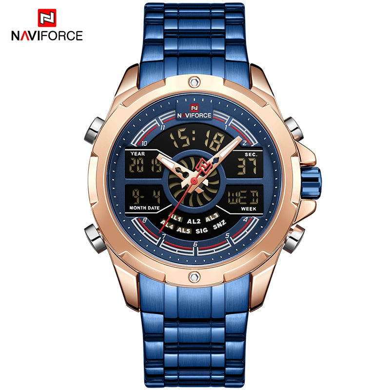 Quarz Militär Digitaluhruhr für Herren, LED Top Golduhr, Voll Stahl Armbanduhr