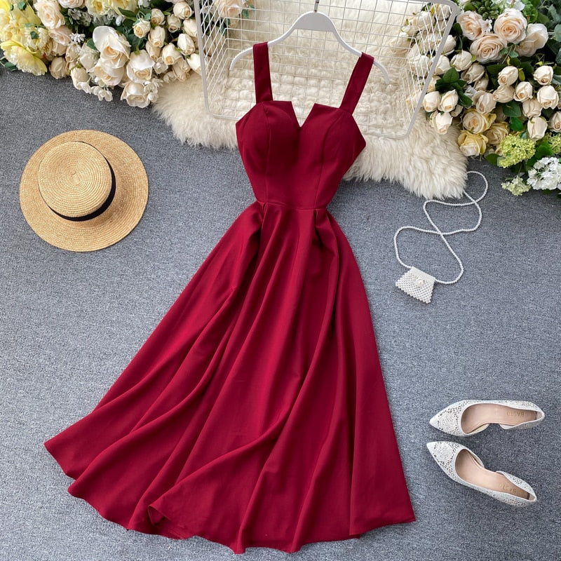 2023 Neue Frauen V-Ausschnitt Partykleid, Sommerkleid Retro Einfarbig
