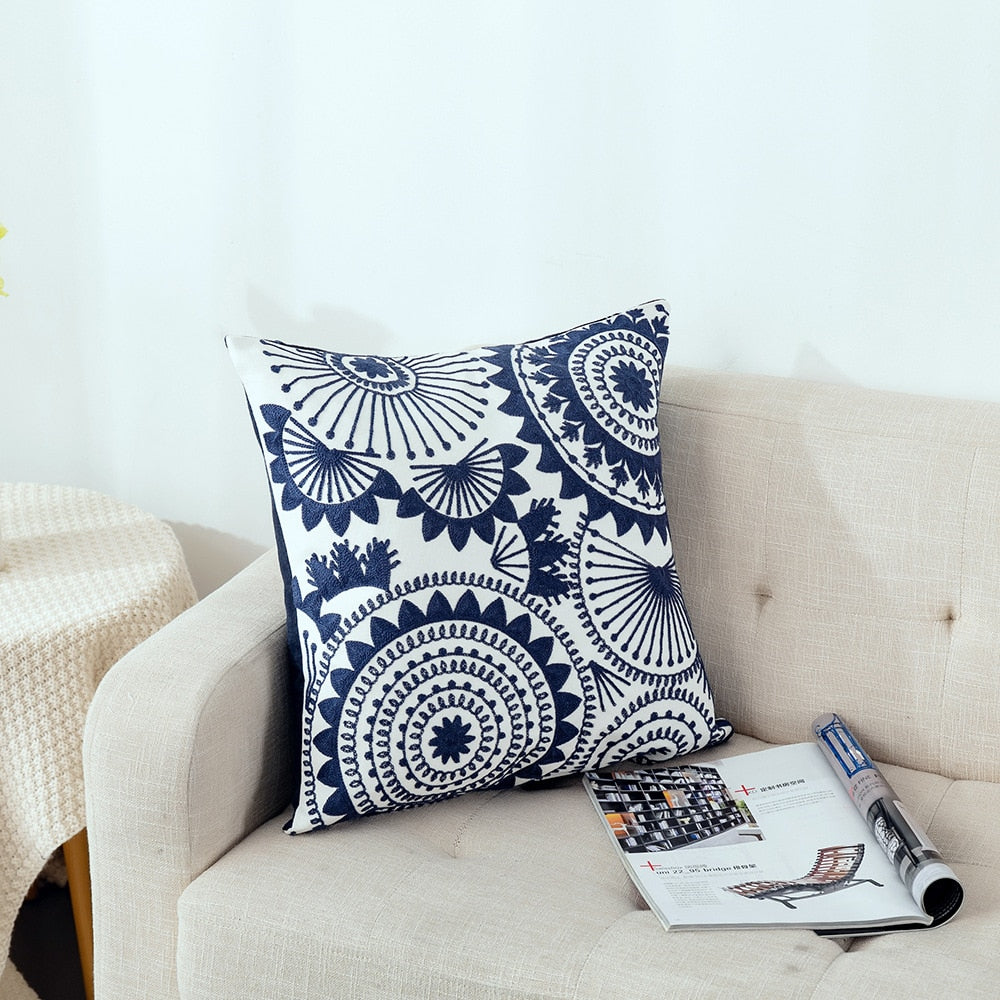 Kissenbezug mit niedlicher floraler geometrischer Stickerei, grün-gelber Kissenbezug für Sofa, Bett, schlichtes Zuhause, 45 x 45 cm