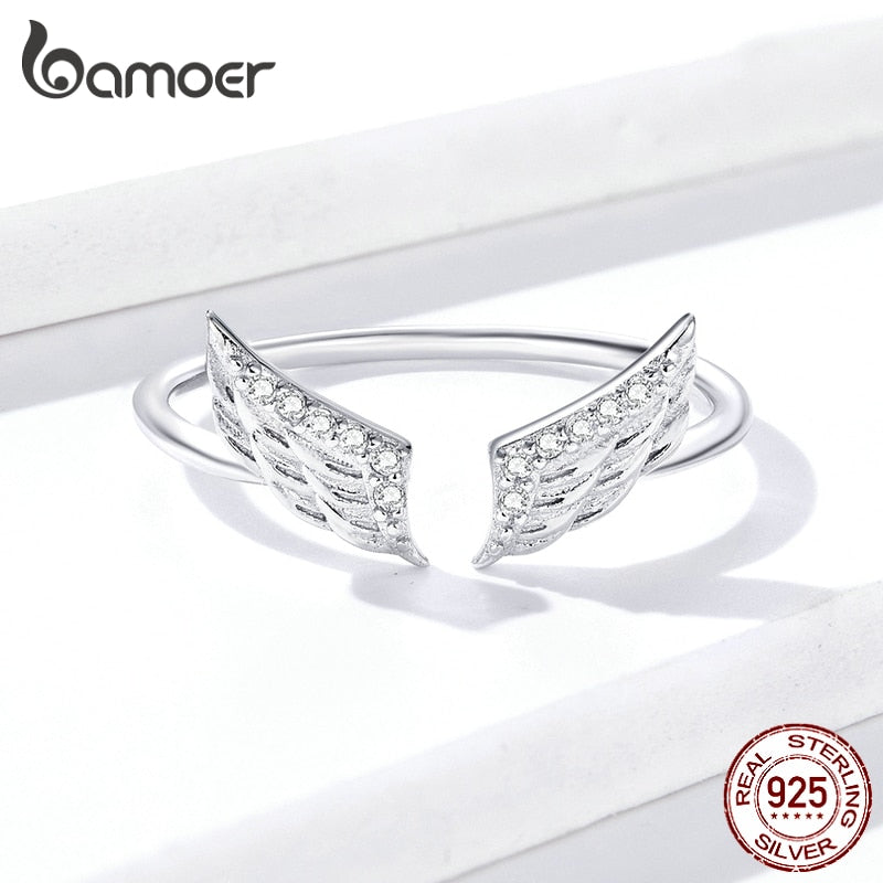 Bamoer 925 Sterling Silber Fliegende Flügel Offene Fingerringe für Frauen, einstellbare Freie Größe Original Design