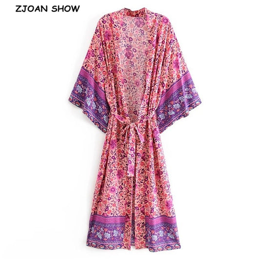 Langes Kimono Hemd mit Blumendruck