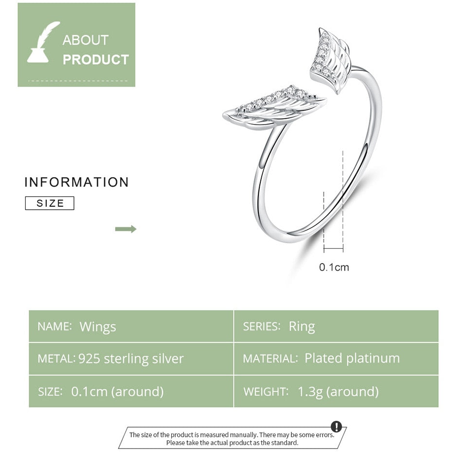 Bamoer 925 Sterling Silber Fliegende Flügel Offene Fingerringe für Frauen, einstellbare Freie Größe Original Design