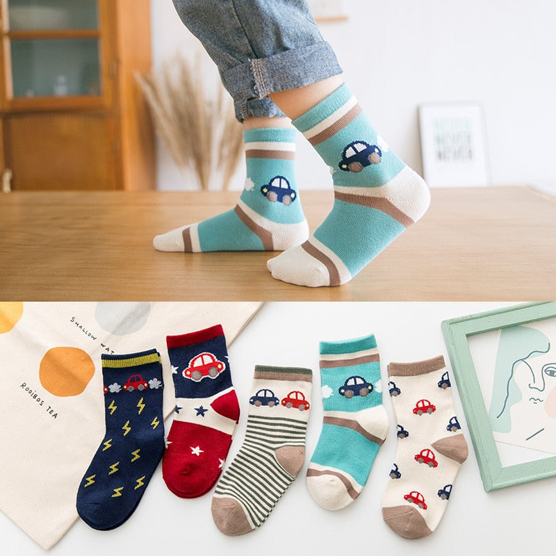 5 Paare/Los 1 bis 10 Jahre Frühling Herbst niedliche Kaninchensocken auf Mädchen, Mode Auto Muster Socken für Jungen weiche Kindersocke