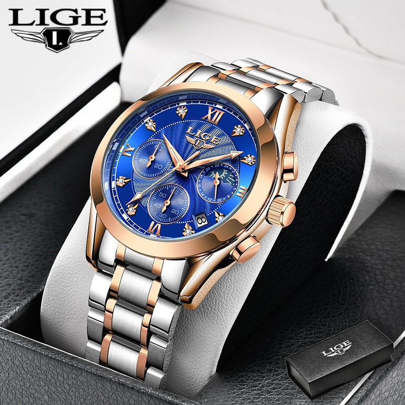 LIGE 2022 Neue Gold Uhr, Frauen Uhren Damen Kreativ Stahl, Armband Uhren Frauen Wasserdicht