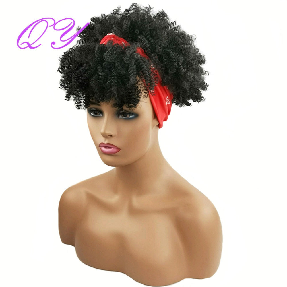 Hair Big Afro Kinky Curly Stirnband Perücken für Frauen Synthetisches Haar Perücken Turban Wrap Hair Style