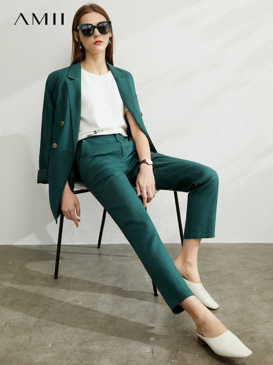 Damen Zweireihiger Anzug, Mantel Hohe Taille Solide Kurz & lange Hose