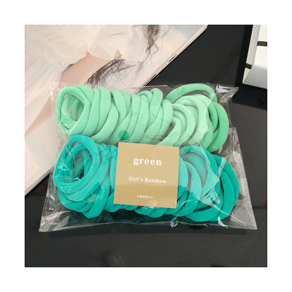 50Pcs/Set Frauen Mädchen 4cm / 2cm Bunte Nylon Elastische Haarbänder, Pferdeschwanz Halter, Gummibänder