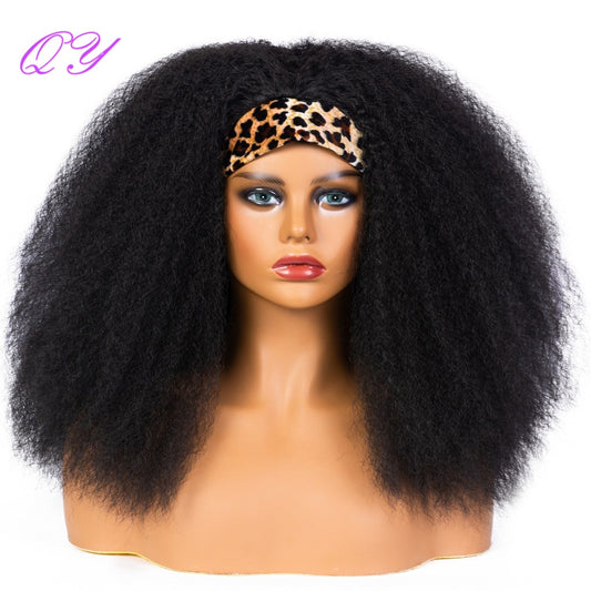 Hair Big Afro Kinky Curly Stirnband Perücken für Frauen Synthetisches Haar Perücken Turban Wrap Hair Style