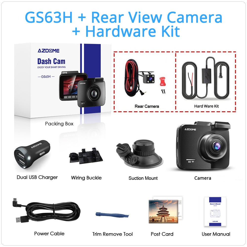 AZDOME GS63H Nachtsichtkamera, Dash Cam Dual Lens 4K UHD, Aufnahme der gefahrenen Strecke beim Autofahren