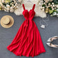2023 Neue Frauen V-Ausschnitt Partykleid, Sommerkleid Retro Einfarbig